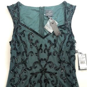 Adrienna Papell beaded sheath dress in green